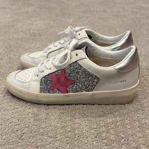 Vintage Havana White Sneakers with Pink Star with Silver Glitter